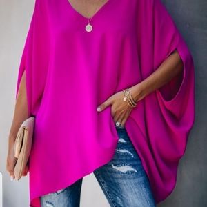 Neck Oversized Color: Hot Pink